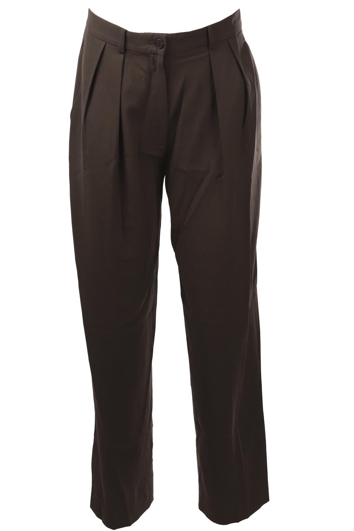 KHAKI WOOL STRAIGHT LEG PANTS