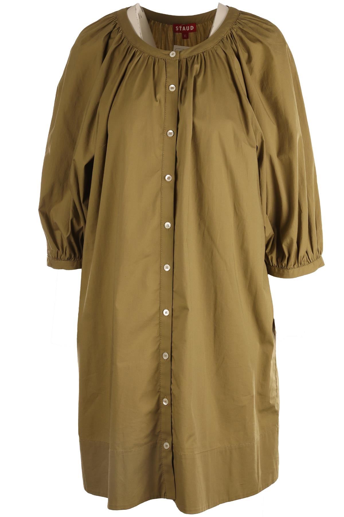 STAUD GREEN COTTON MINI DRESS XLARGE