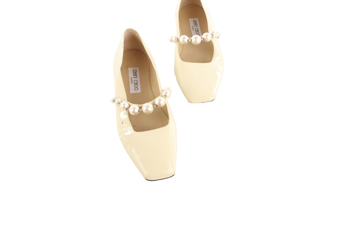 JIMMY CHOO CREAM PATENT LEATHER BALLET FLATS EU 38 UK 5 US 8