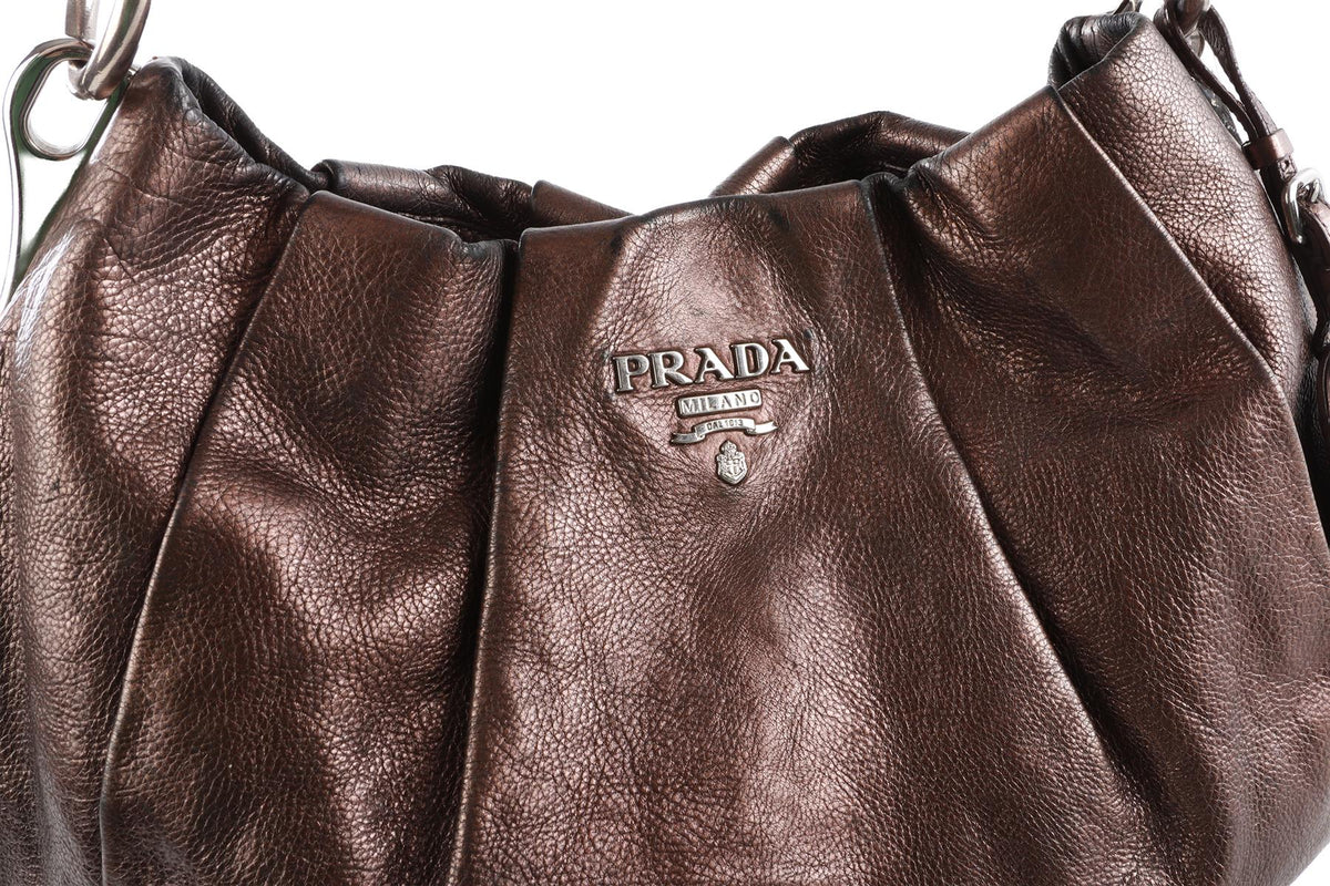 PRADA METALLIC GLACE MORDORE LEATHER SHOULDER BAG