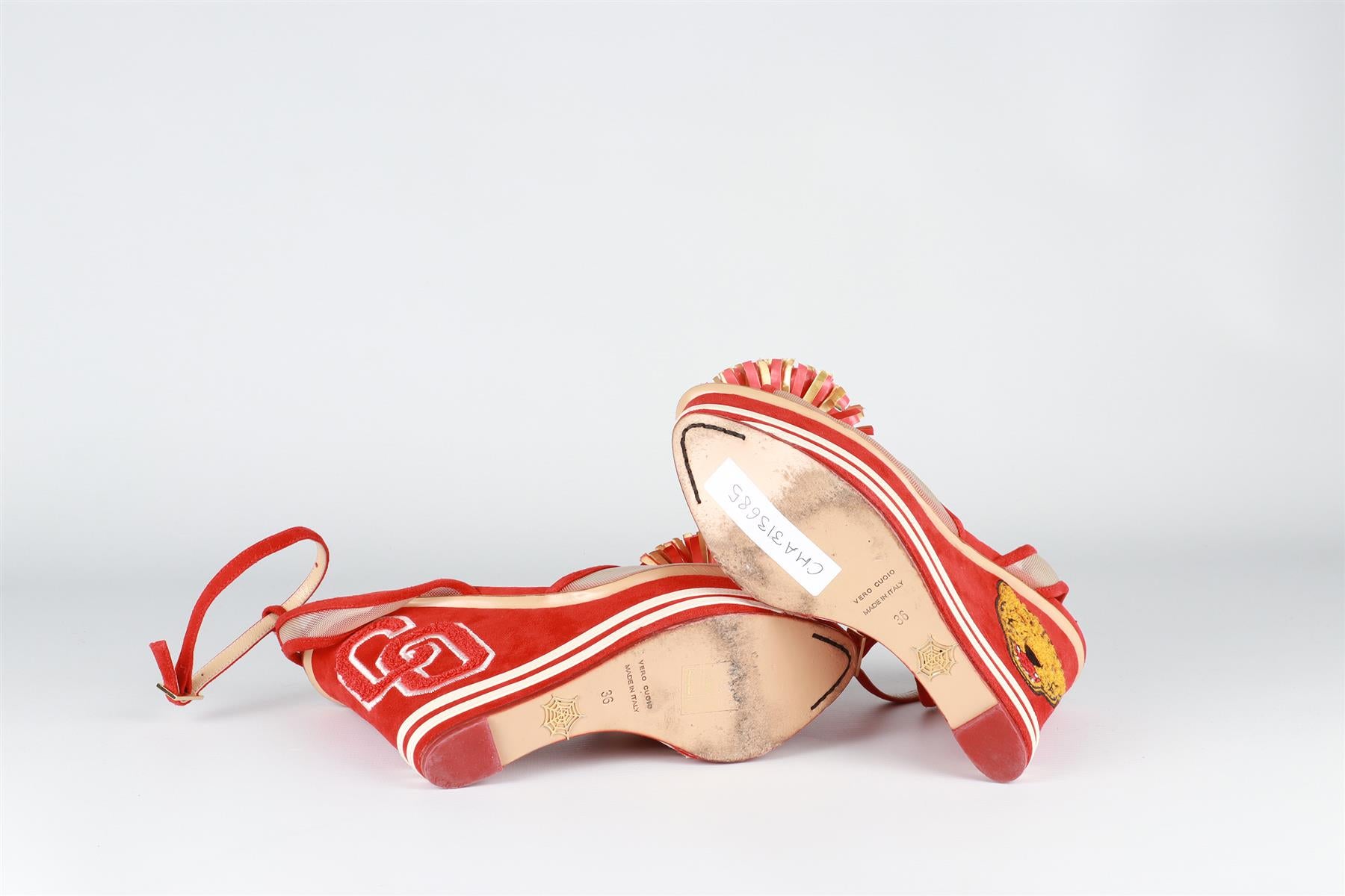 CHARLOTTE OLYMPIA RED SUEDE WEDGE SANDALS EU 36 UK 3 US 6