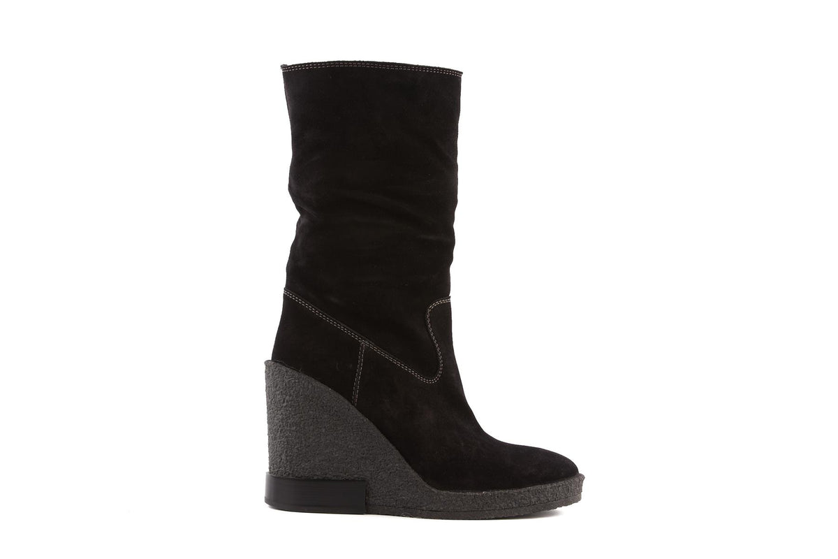 TOD'S BLACK SHEARLING WEDGE ANKLE BOOTS EU 39.5 UK 6.5 US 9.5