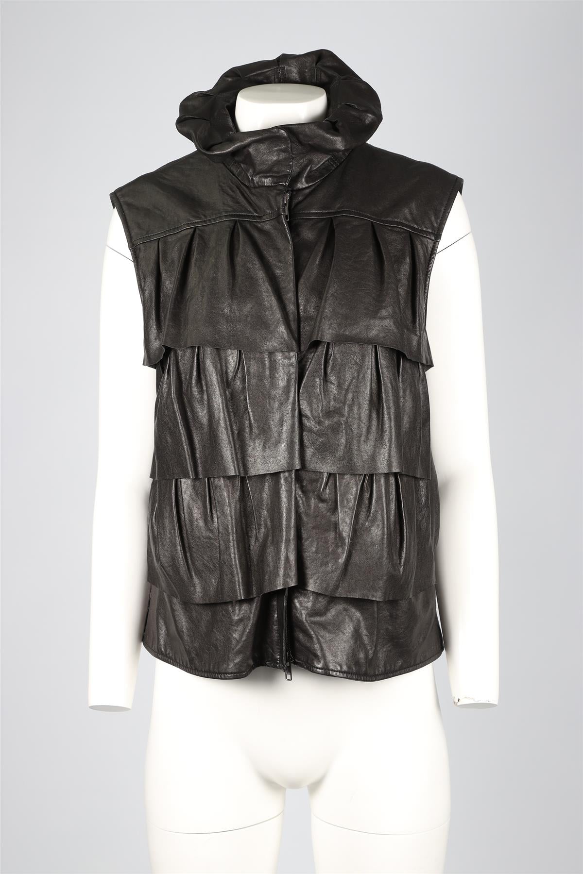 DIANE VON FURSTENBURG BLACK LEATHER GILET LARGE