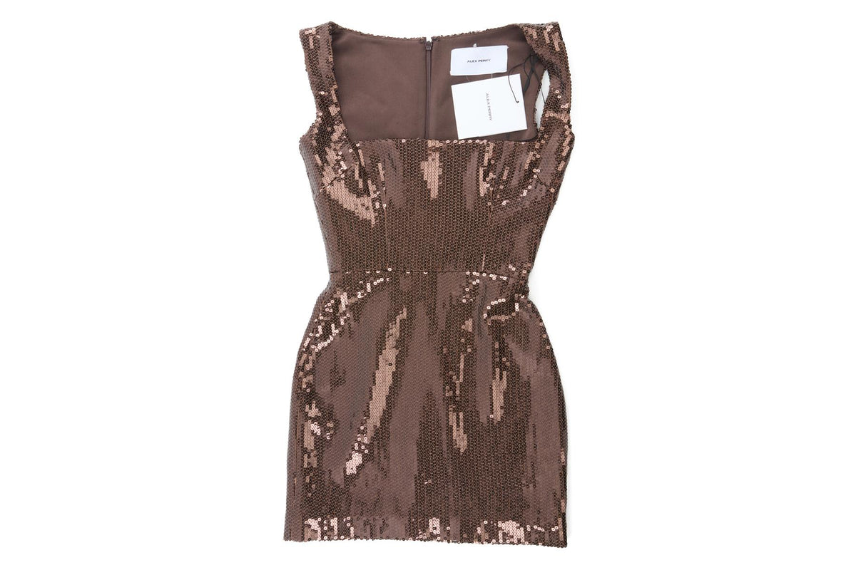 ALEX PERRY BROWN SEQUIN MINI DRESS US 0 UK 4