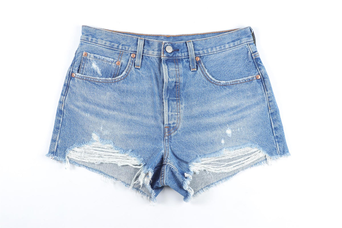 LEVI'S BLUE HIGH RISE DENIM SHORTS W30 UK 12