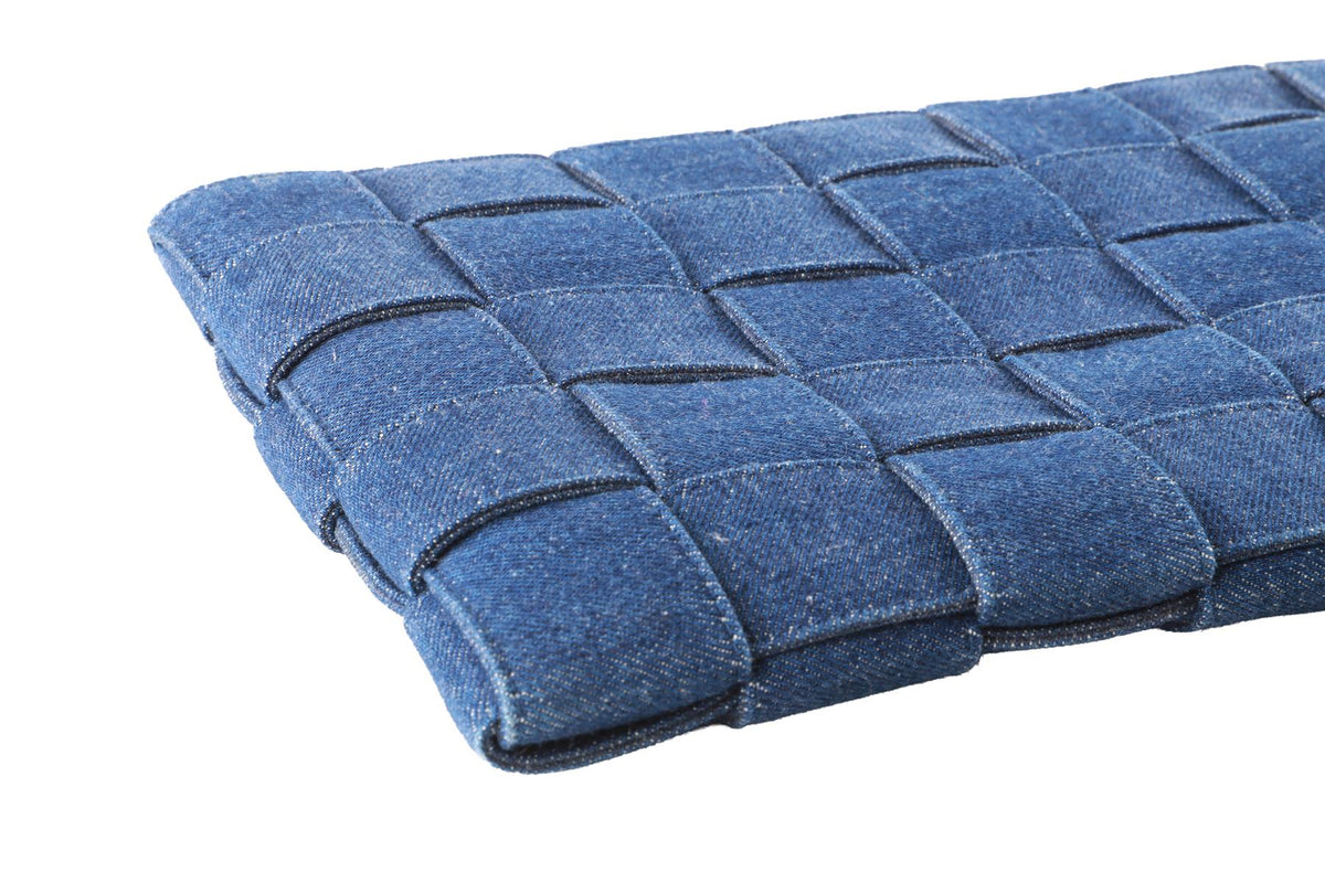 BOTTEGA VENETA BLUE INTRECCIATO DENIM CLUTCH