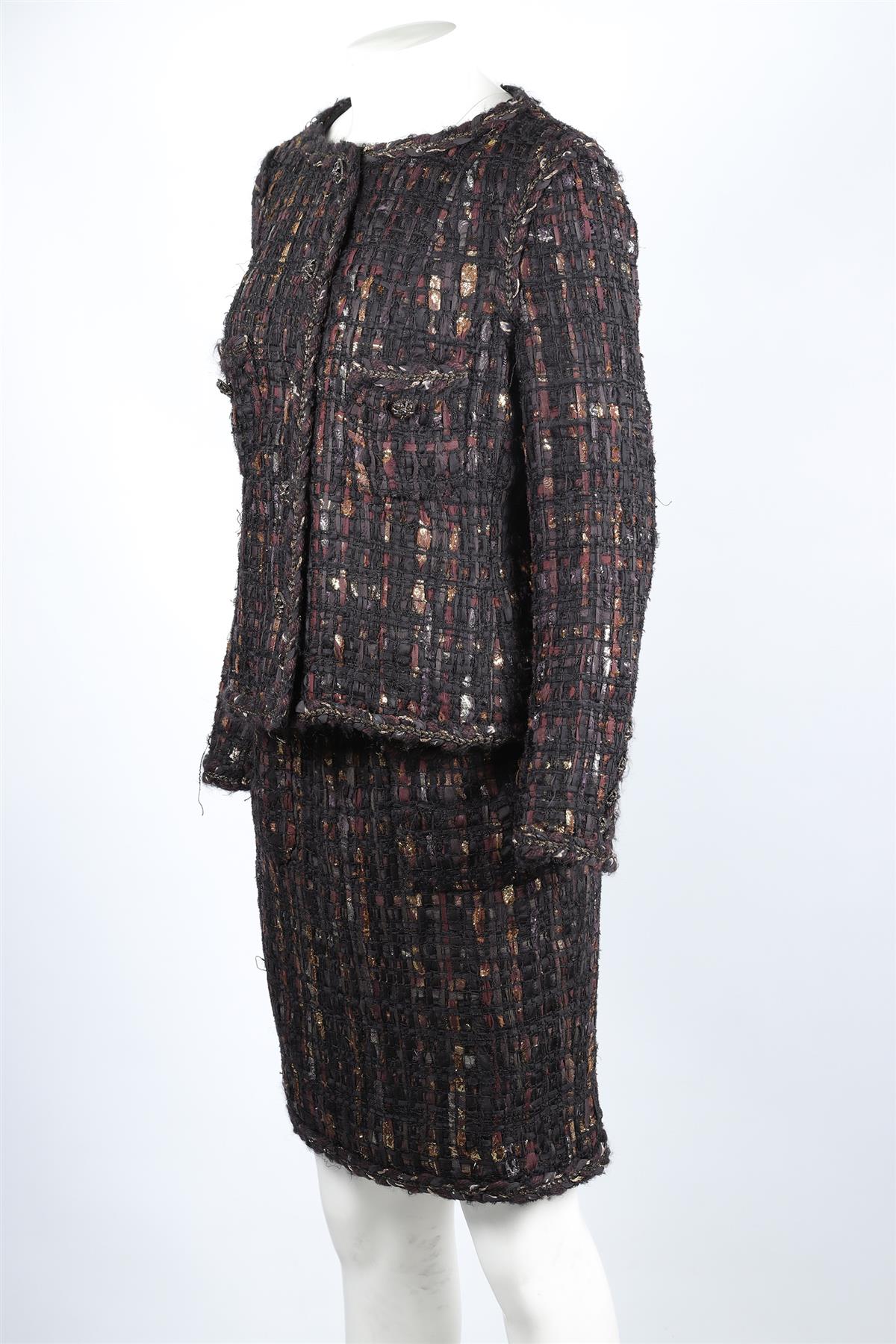 CHANEL BLACK 2012 SILK SKIRT SUIT FR 40 UK 12