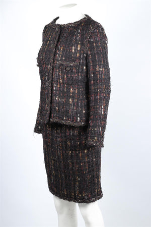 CHANEL BLACK 2012 SILK SKIRT SUIT FR 40 UK 12