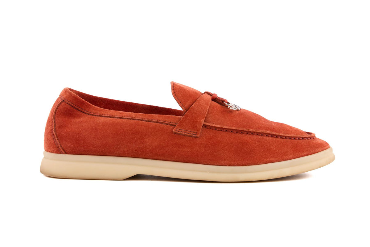 LORA PIANA ORANGE SUMMER CHARMS WALK SUEDE LOAFERS EU 40 UK 7 US 10