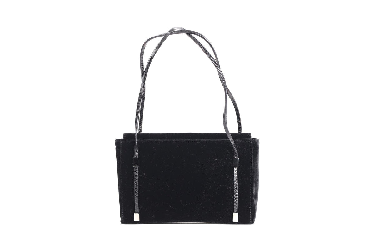 GUCCI BLACK VINTAGE VELVET SHOULDER BAG