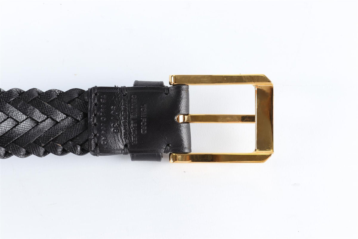 TOM FORD BLACK MEN'S LEATHER BELT 90 CM