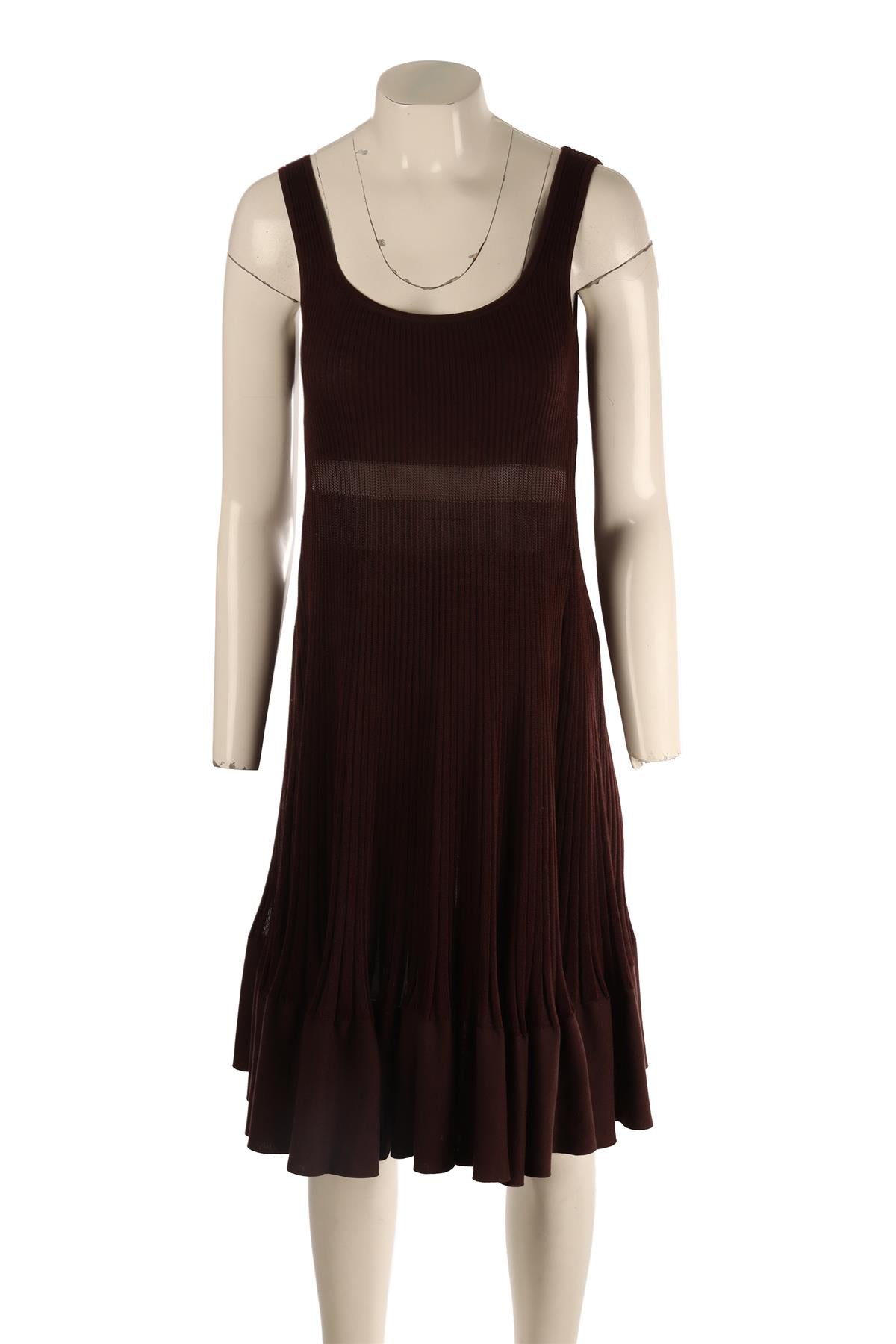 HERMÈS BROWN KNIT MIDI DRESS FR 38 UK 10