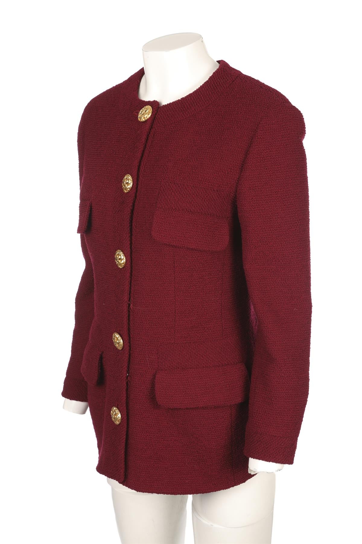 CHANEL BURGUNDY 1990 WOOL JACKET FR 42 UK 14