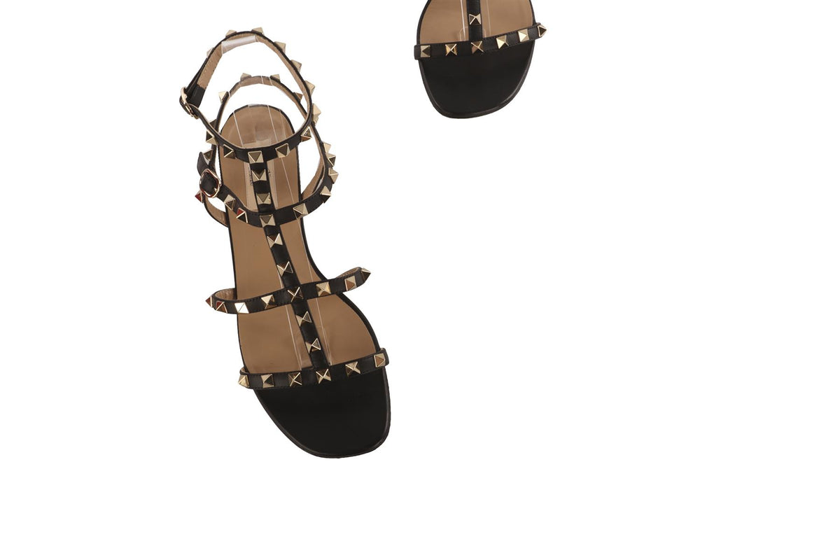 VALENTINO GARAVANI BLACK ROCKSTUD LEATHER SANDALS EU 39 UK 6 US 9