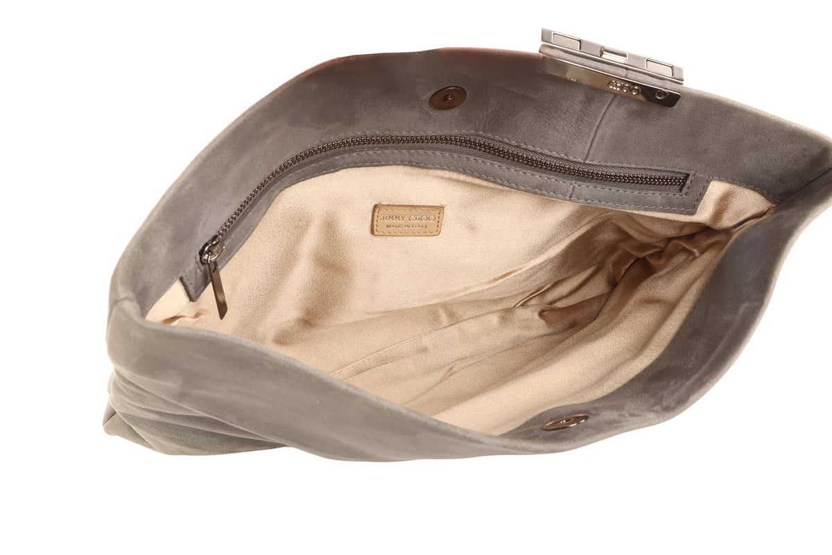 JIMMY CHOO GREY SUEDE CLUTCH