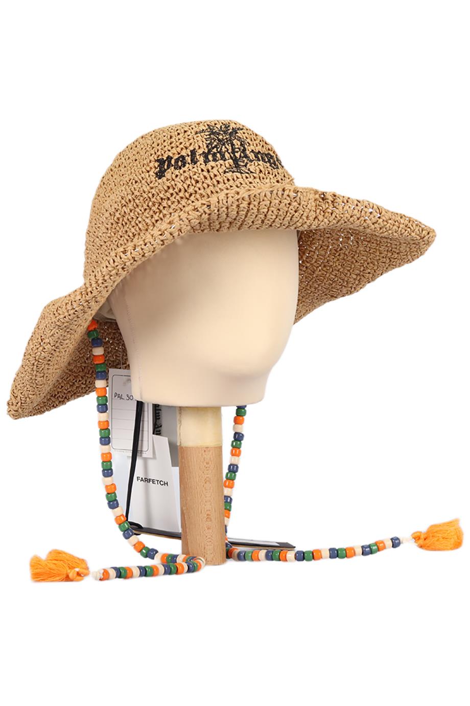 PALM ANGELS EMBROIDERED RAFFIA HAT ONE SIZE