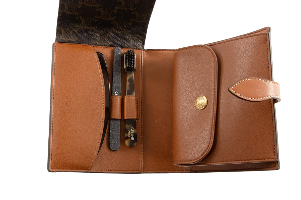 CELINE BROWN TRIOMPH CANVAS TRAVEL KIT ONE SIZE
