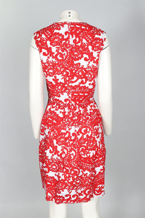 OSCAR DE LA RENTA RED COTTON MINI DRESS US 6 UK 10