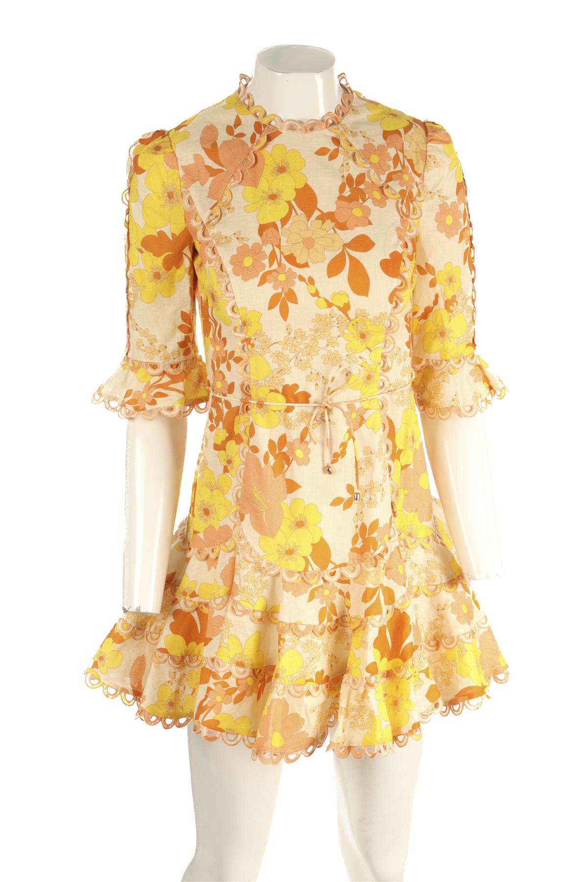 ZIMMERMANN MULTI LINEN MINI DRESS UK 10