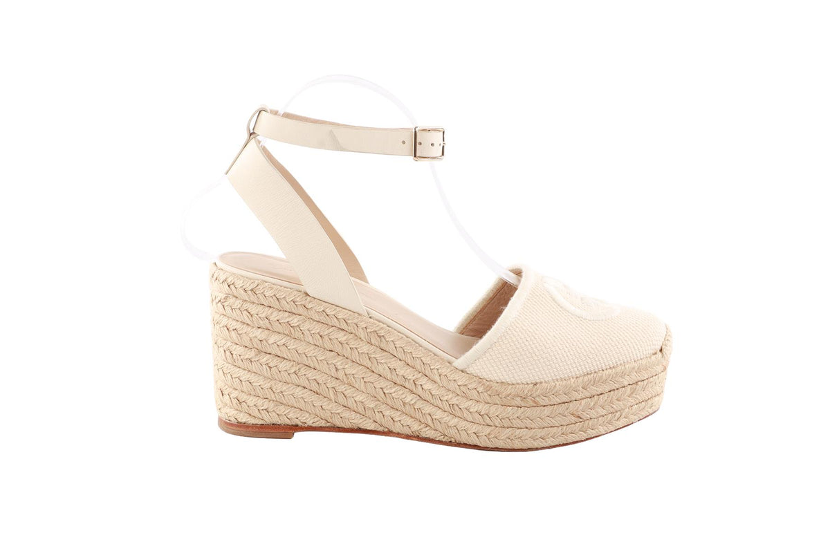 GIORGIO ARMANI CREAM CANVAS WEDGE ESPADRILLES EU 38 UK 5 US 8