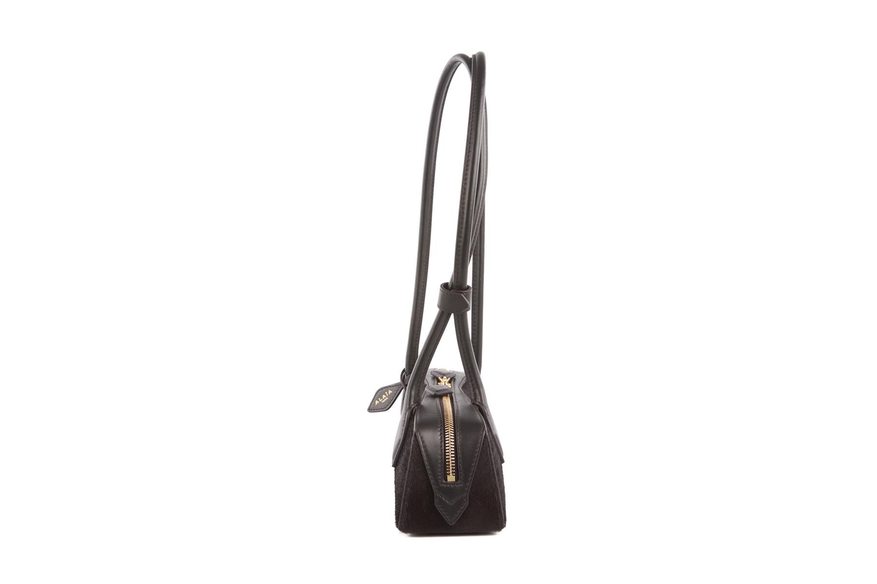 ALAÏA BLACK LE TECKEL SMALL CALF HAIR SHOULDER BAG