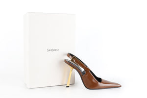 SAINT LAURENT BROWN LEATHER SLINGBACK PUMPS EU 39.5 UK 6.5 US 9.5