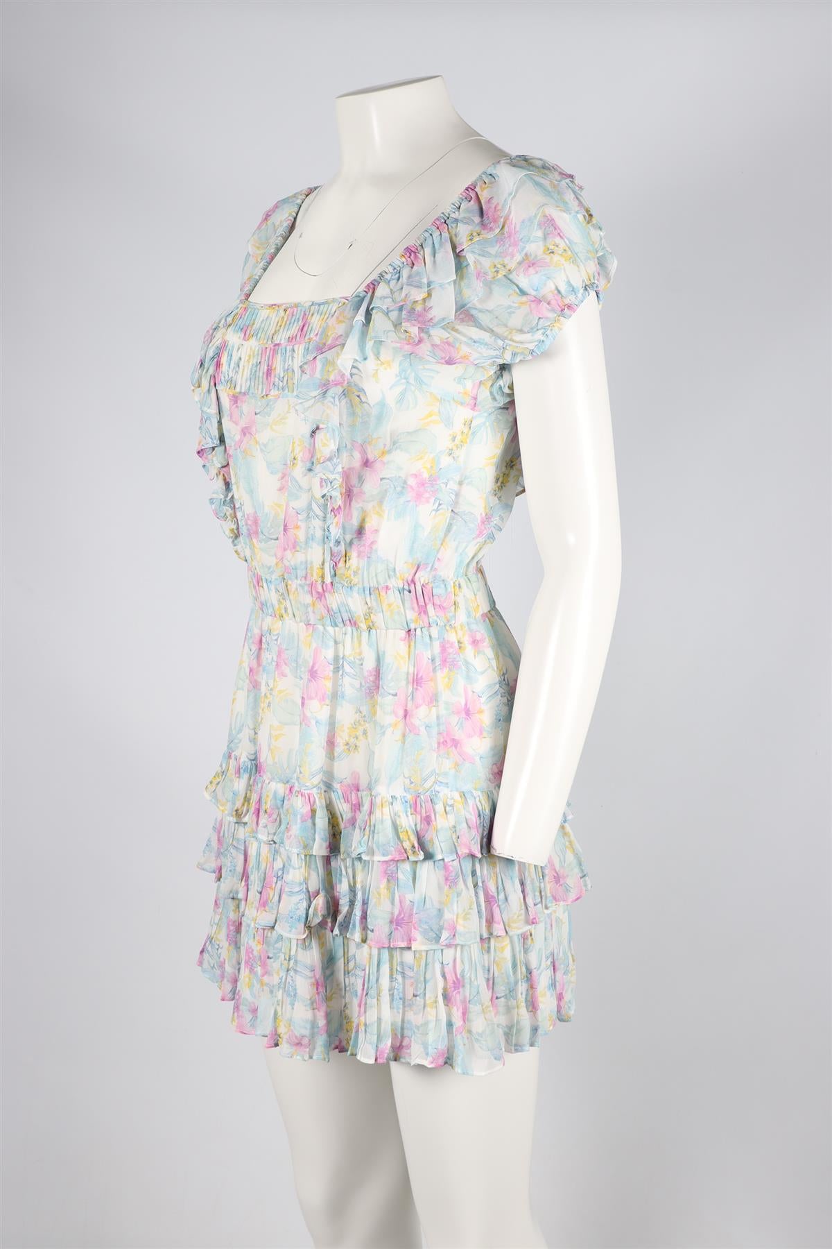 LOVESHACKFANCY MULTICOLOURED CHIFFON MINI DRESS SMALL