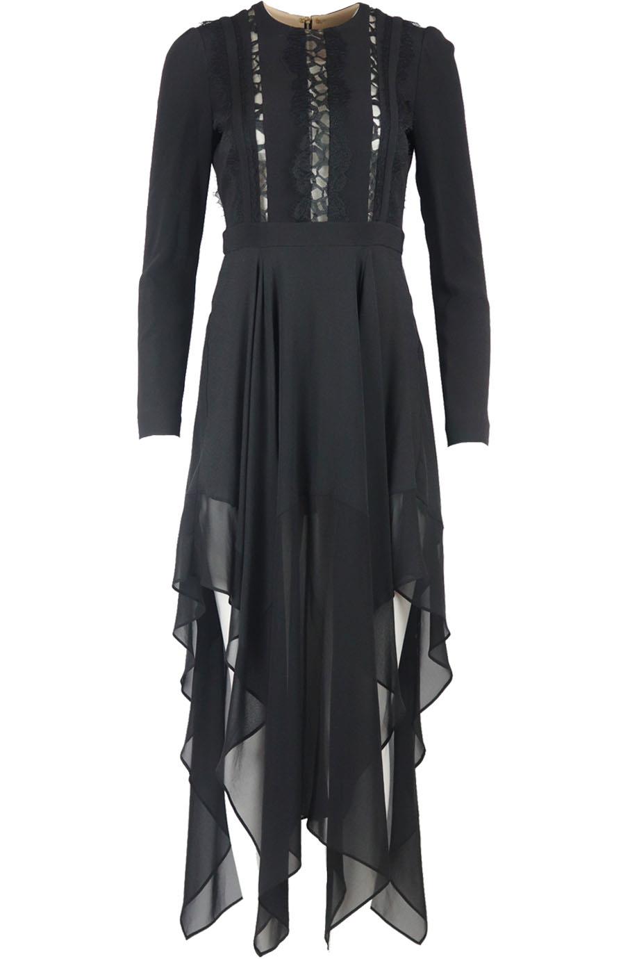 ELIE SAAB ASYMMETRIC LACE TRIMMED SILK BLEND MIDI DRESS FR 38 UK 10