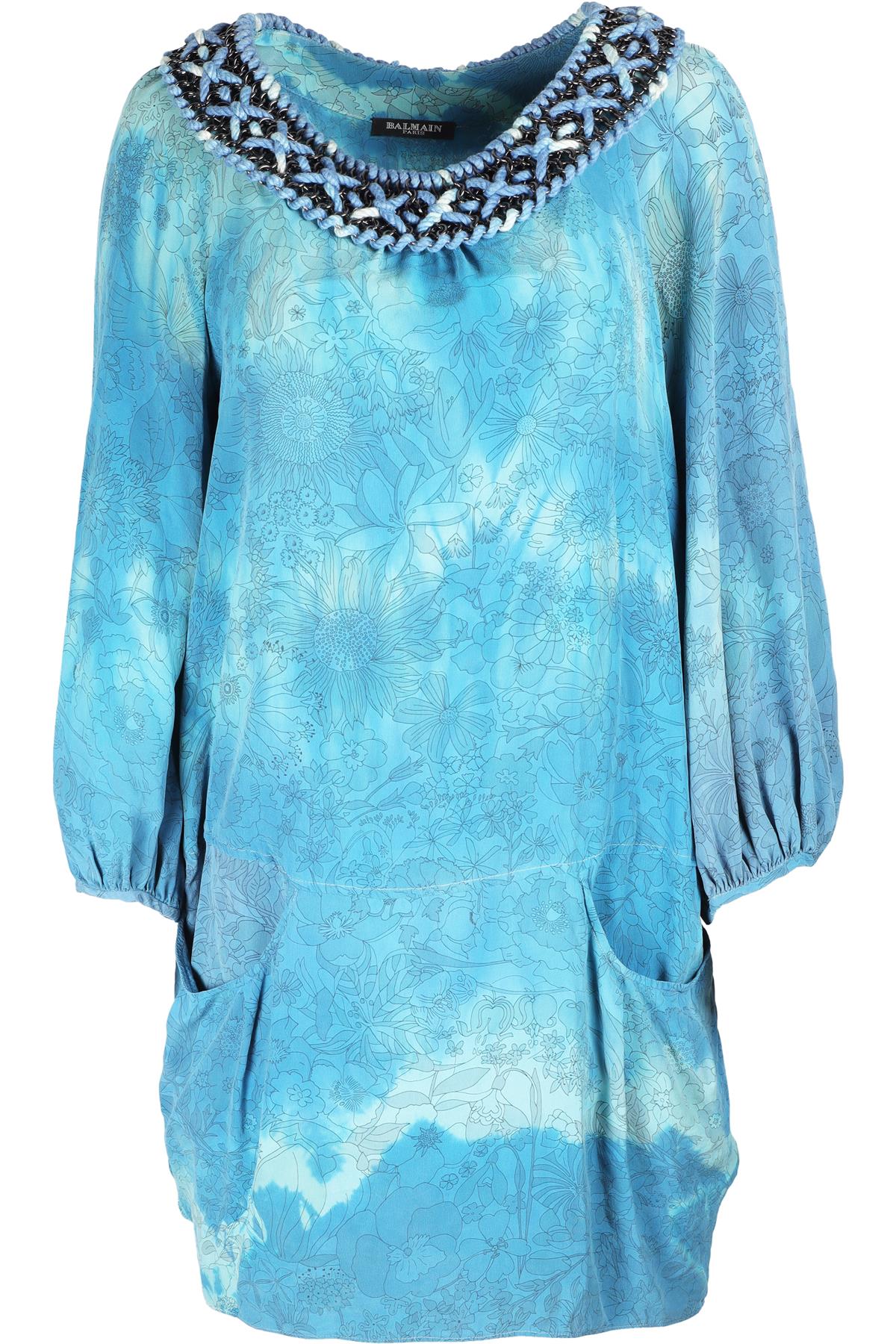 BALMAIN BLUE SILK MINI DRESS FR 38 UK 10