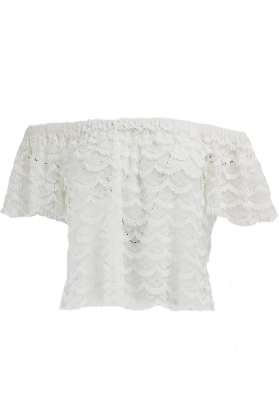 ALEXIS OFF THE SHOULDER CROPPED STRETCH MESH TOP SMALL