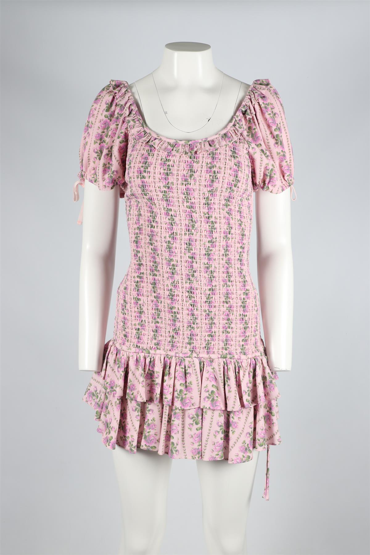 LOVESHACKFANCY PINK CREPE MINI DRESS SMALL