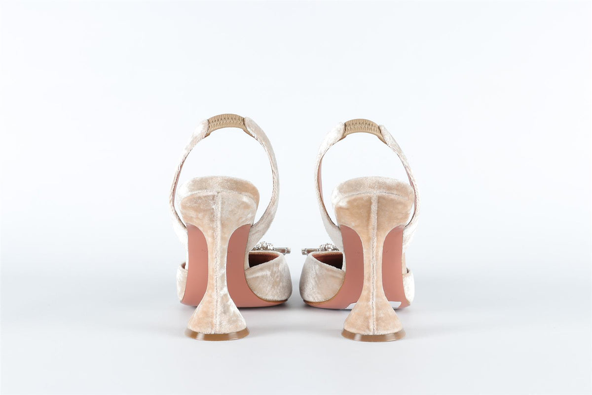 AMINA MUADDI BEIGE VELVET SLINGBACK PUMPS EU 38 UK 5 US 8