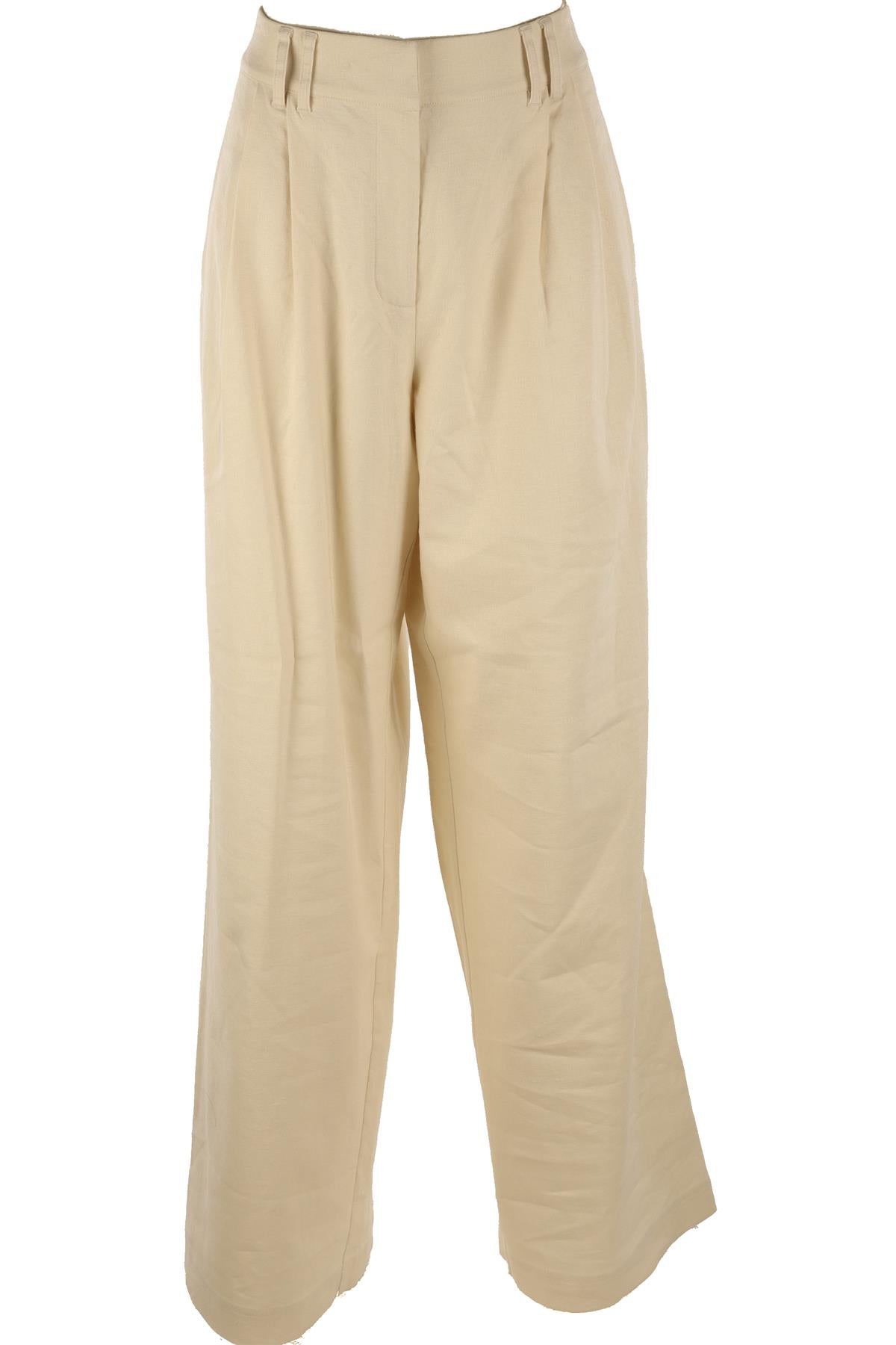 TANYA TAYLOR CREAM LINEN WIDE LEG PANTS US 10