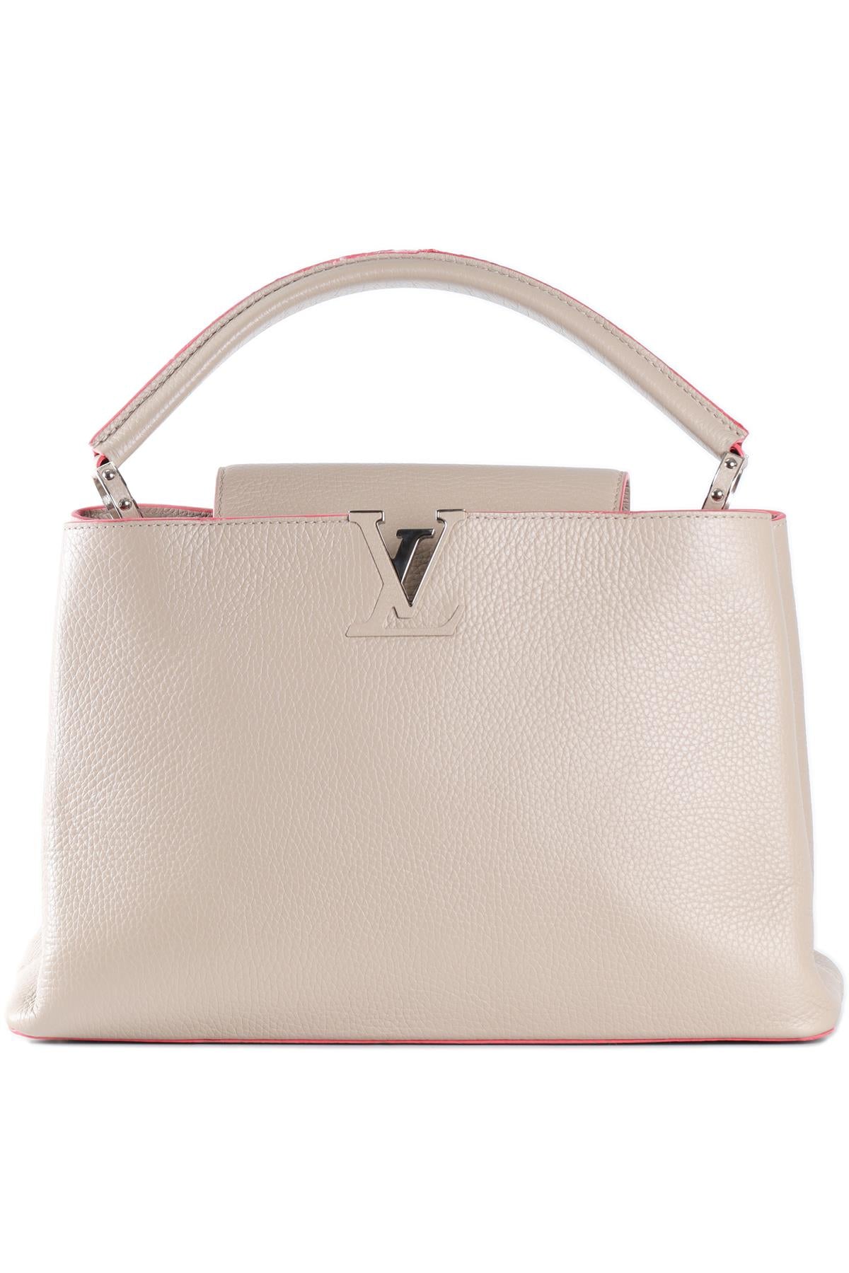 LOUIS VUITTON TAUPE 2014 CAPUCINES MM TAURILLON LEATHER TOTE BAG