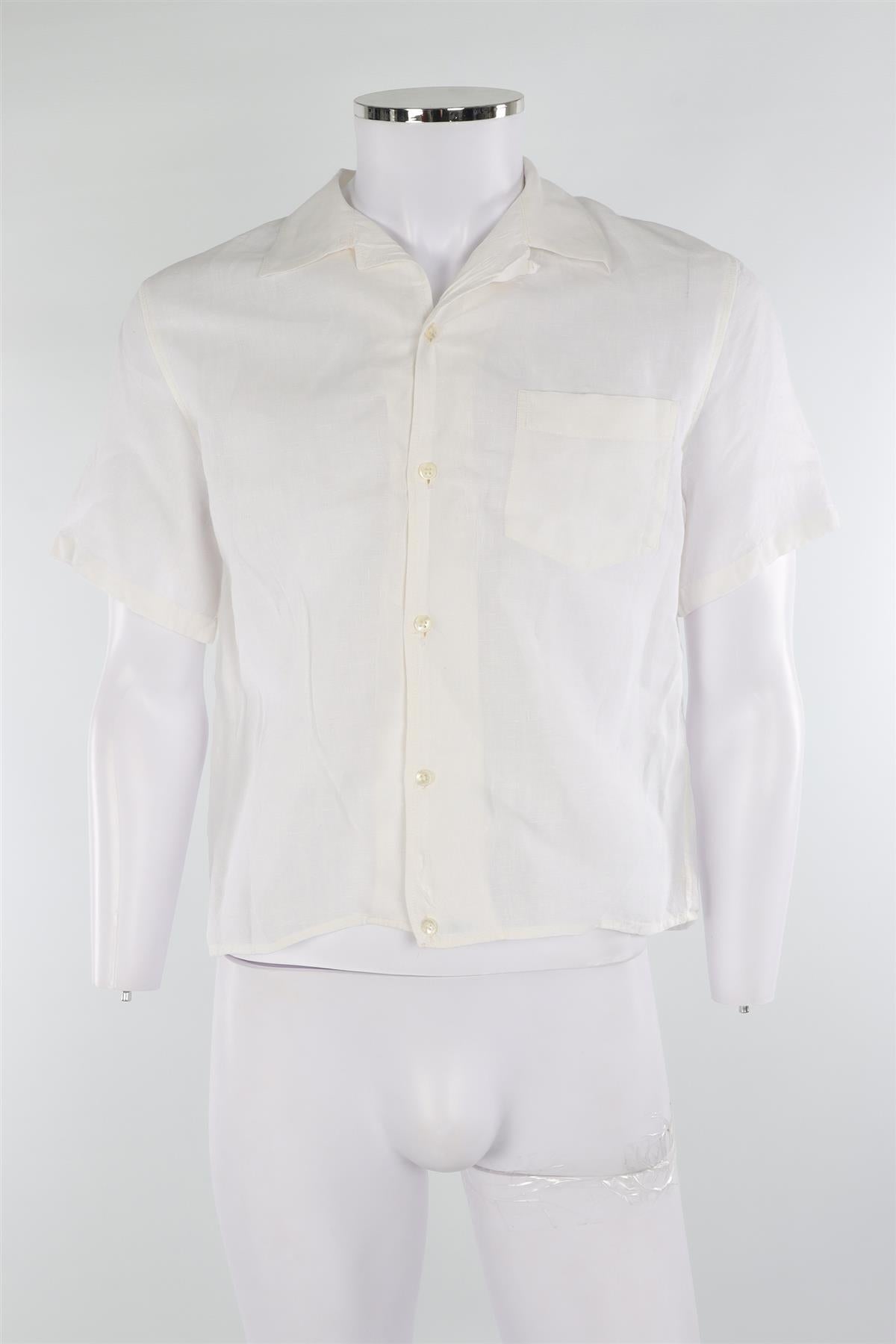 DE BONNE FACTURE WHITE MEN'S LINEN SHIRT FR 48 UK/US 38