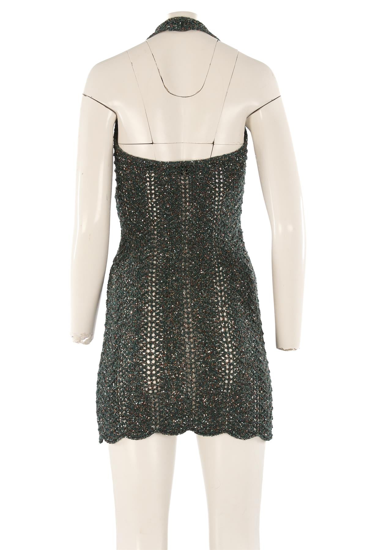 SAINT LAURENT GREEN KNIT MINI DRESS MEDIUM