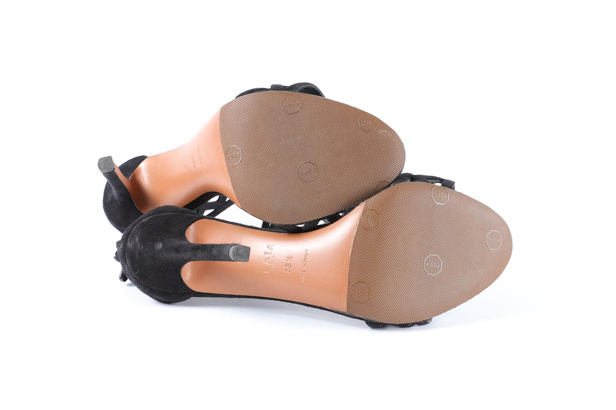 ALAÏA BLACK SUEDE SANDALS EU 35.5 UK 2.5 US 5.5