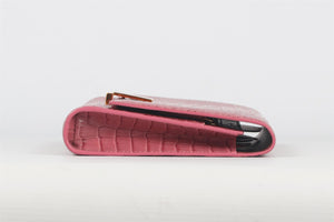 SMYTHSON OF BOND STREET PINK CROC EFFECT LEATHER TRAVEL WALLET