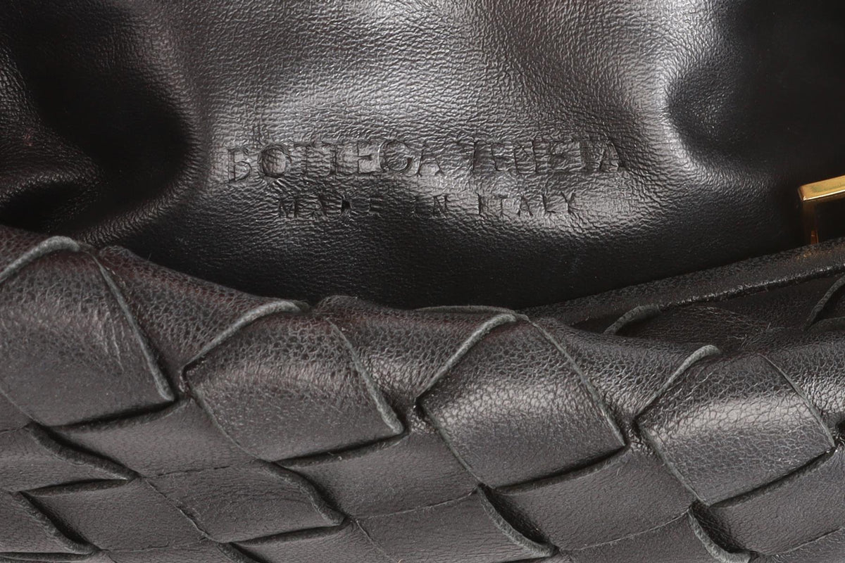 BOTTEGA VENETA BLACK JODIE MINI INTRECCIATO LEATHER TOTE BAG