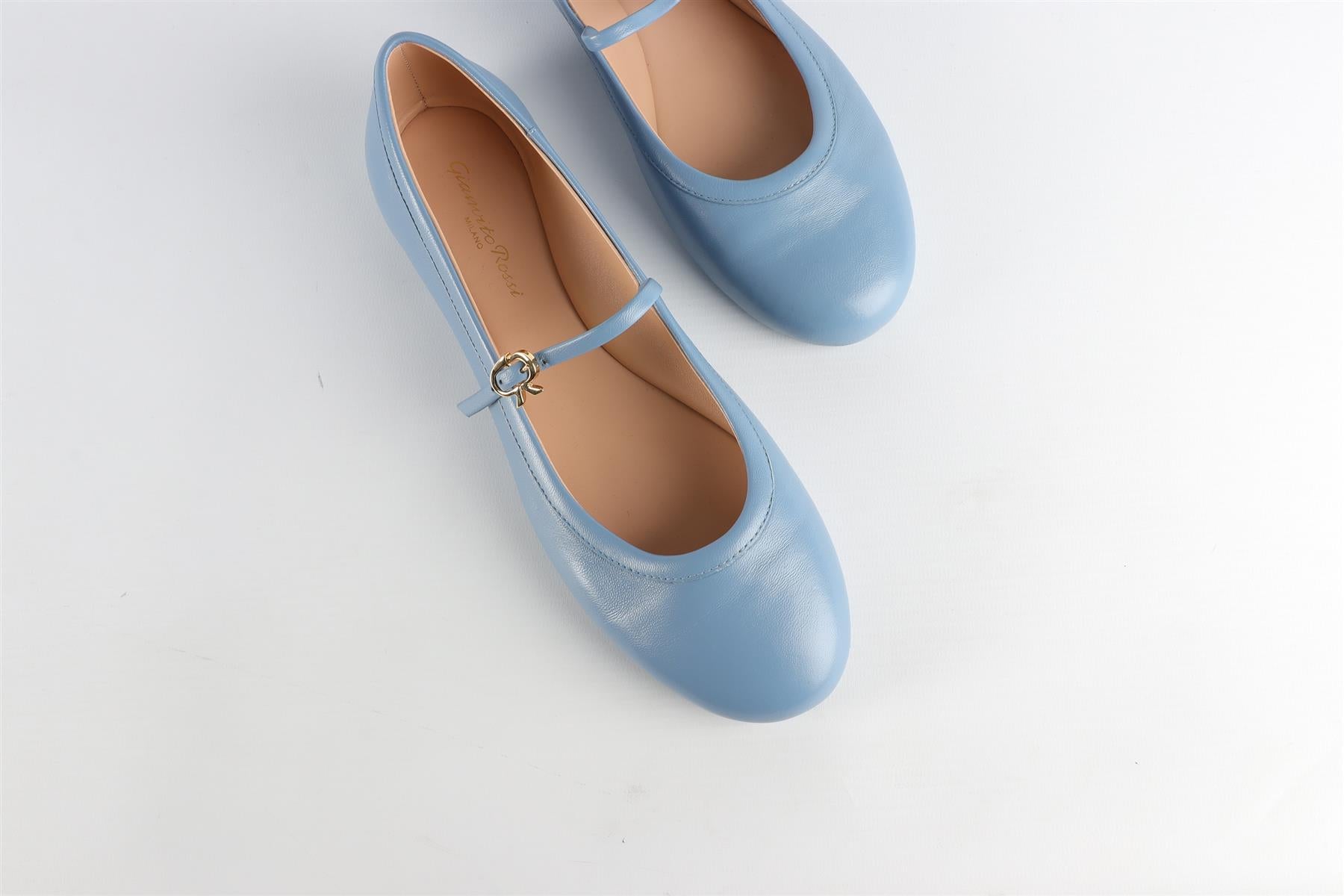 GIANVITO ROSSI BLUE LEATHER BALLET FLATS EU 37.5 UK 4.5 US 7.5