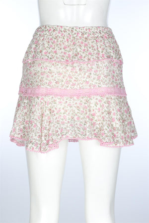 LOVESHACKFANCY PINK COTTON MINI SKIRT SMALL