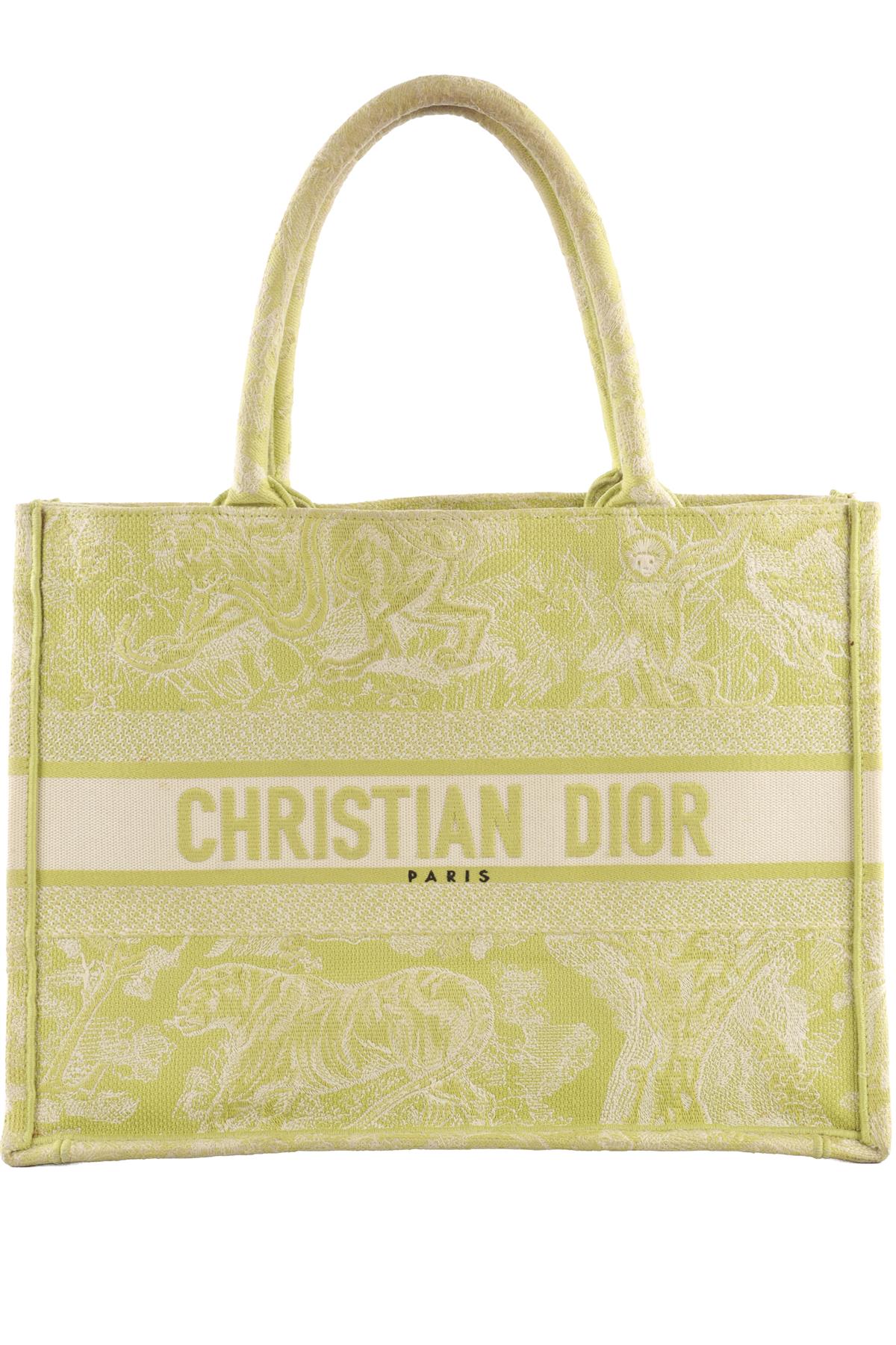 CHRISTIAN DIOR GREEN BOOK MEDIUM TOILE DE JOUY CANVAS TOTE BAG