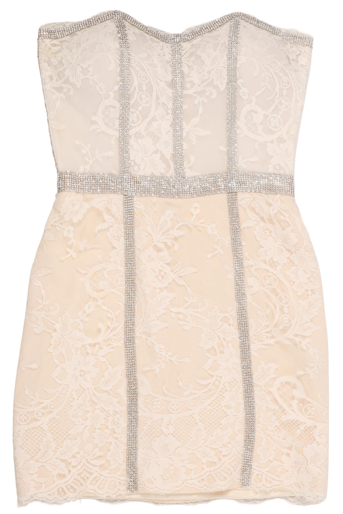 RALPH & RUSSO CREAM LACE MINI DRESS XSMALL