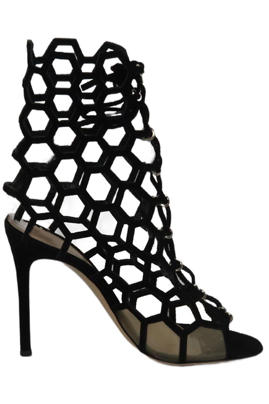 GIANVITO ROSSI CUTOUT SUEDE AND MESH ANKLE BOOTS EU 38 UK 5 US 8