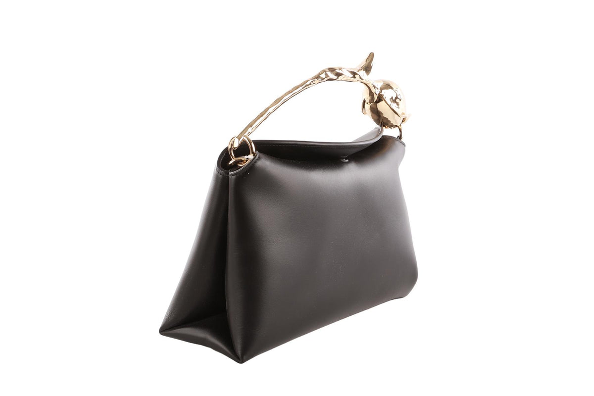 ERDEM BLACK BLOOM MEDIUM LEATHER TOTE BAG