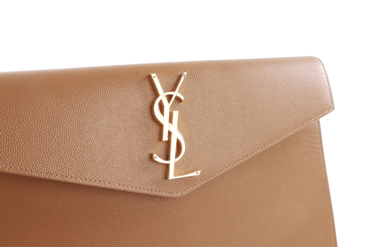 SAINT LAURENT TAN UPTOWN LEATHER CLUTCH