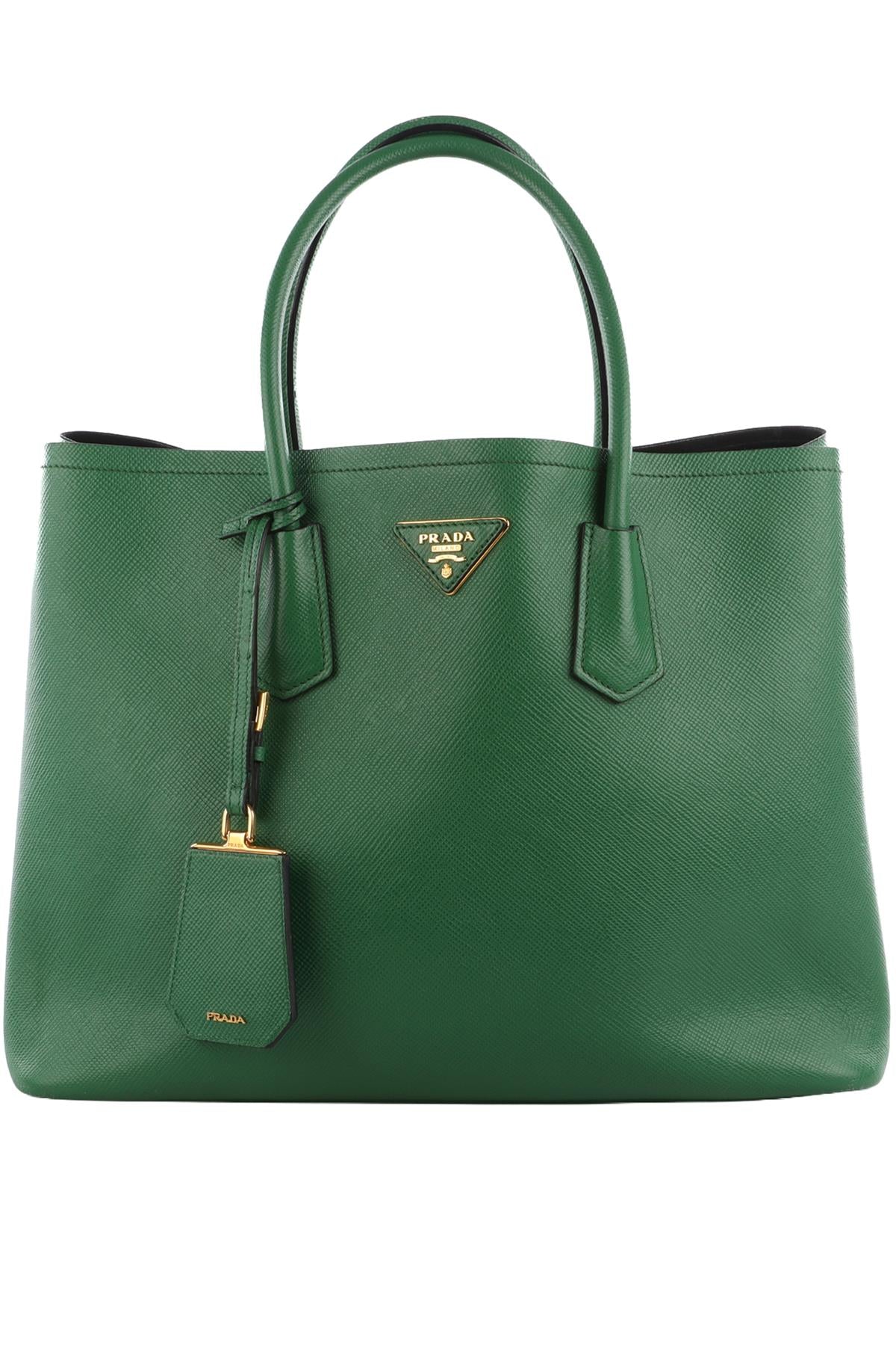 PRADA GREEN DOUBLE MEDIUM SAFFIANO LEATHER TOTE BAG