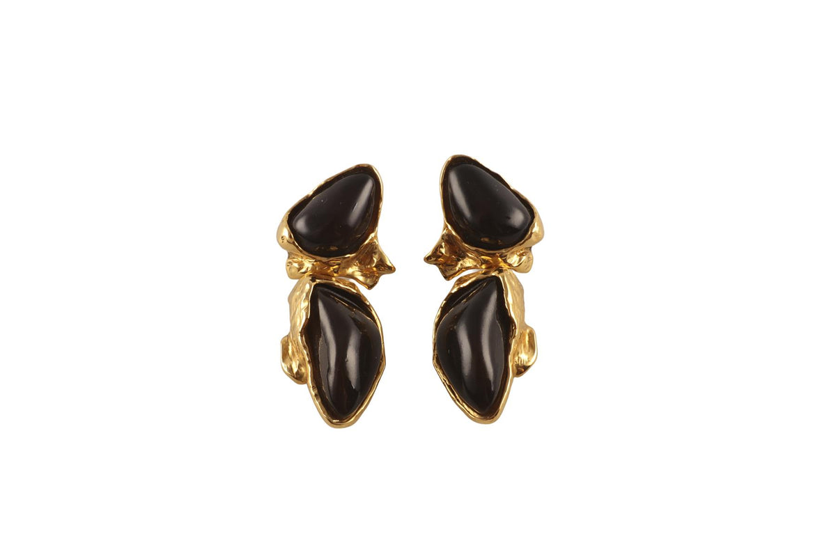 SAINT LAURENT BLACK GOLD TONE CLIP ON EARRINGS