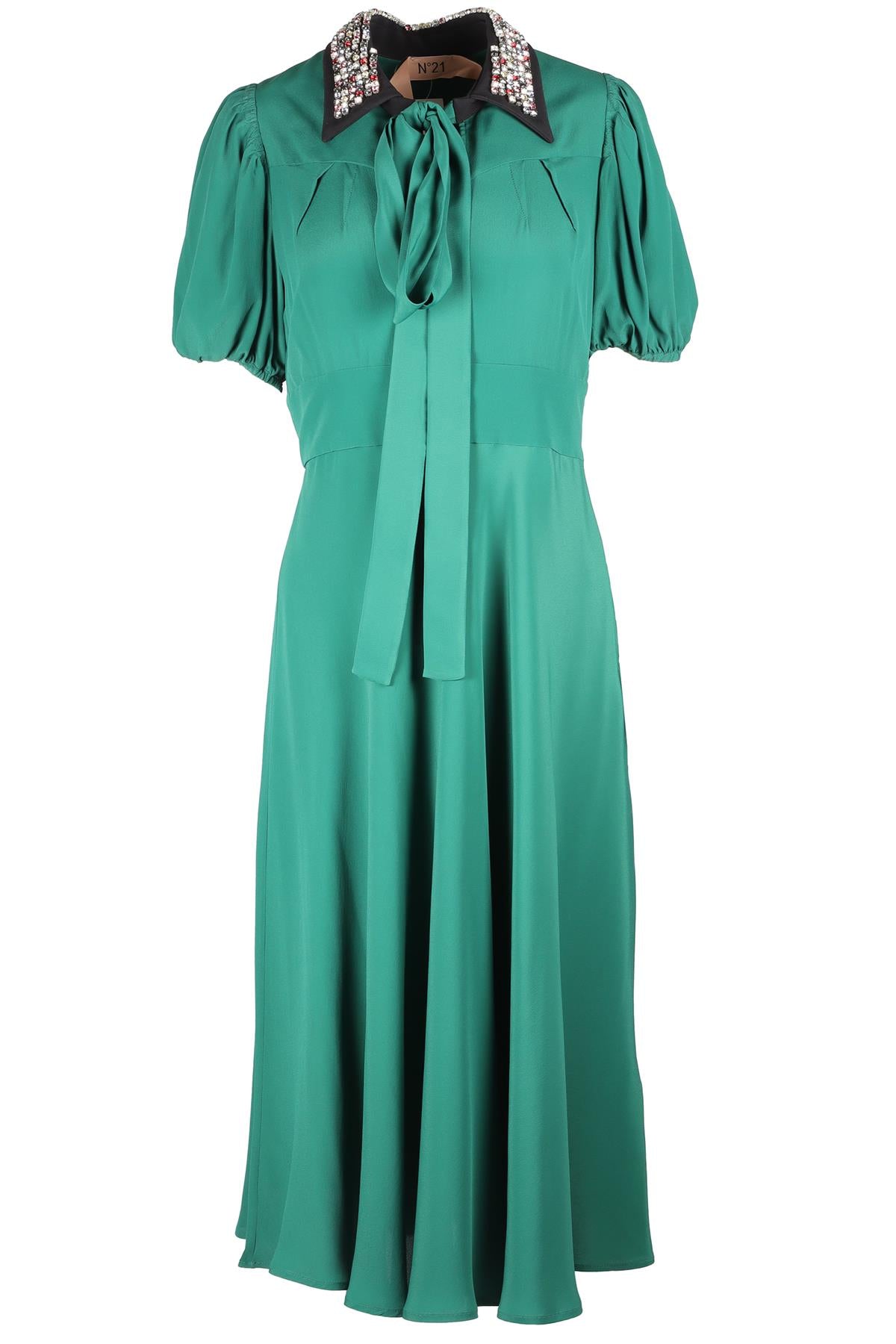N°21 GREEN CRYSTAL AND SILK MIDI DRESS IT 42 UK 10