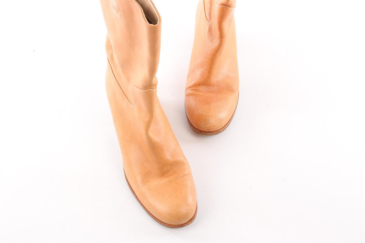CHANEL TAN LEATHER ANKLE BOOTS EU 40 UK 7 US 10